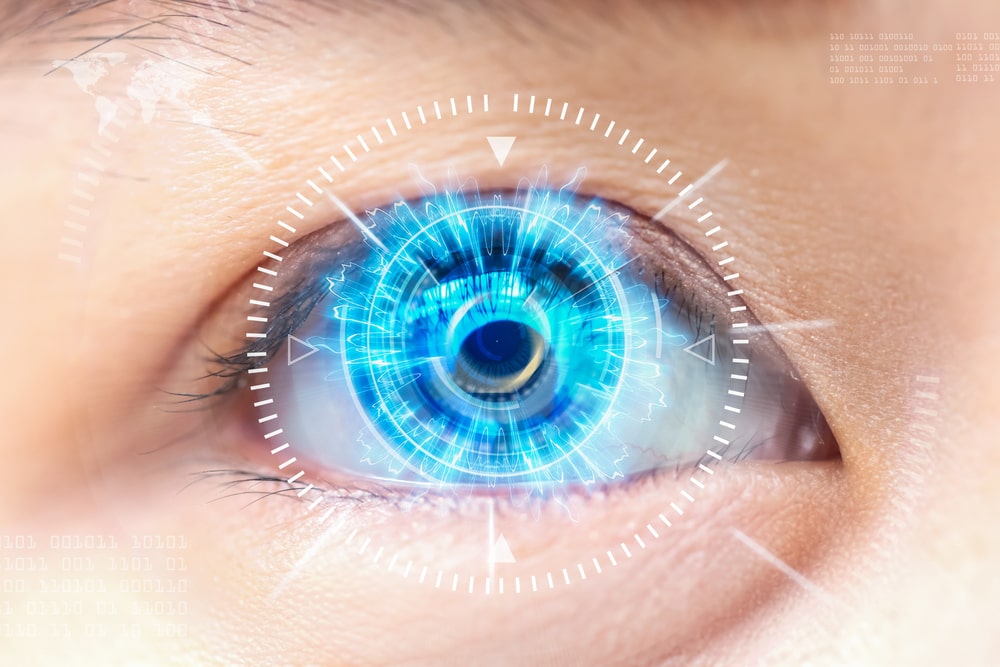 Close up of a Blue Eye with Concepts of Laser Eye Surgery.
